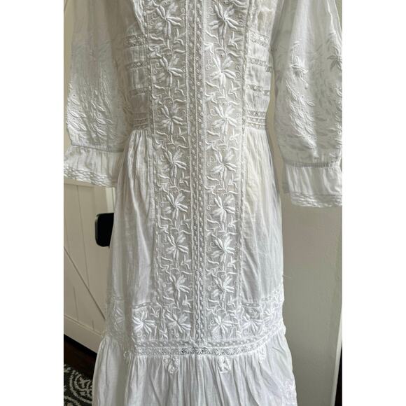 LoveShackFancy White Eyelet Cotton Embroidered Button-Up Maxi Praire Dress LARGE - Picture 11 of 15